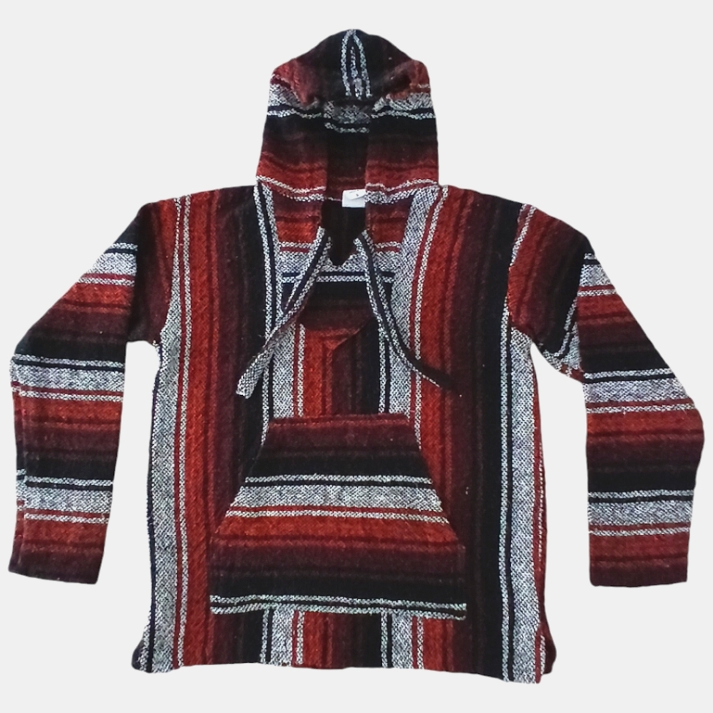 Mexican Baja Hoodie Hippie Surf Poncho Sweater Sweatshirt Pullover Unisex Small - Picture 6 of 12